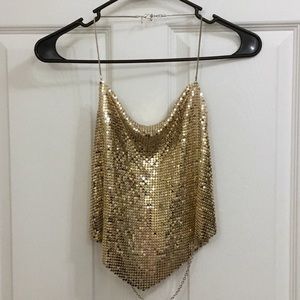 Express Metal Gold Link Halter Backless Crop Top